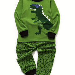Boys Dinosaur Graphic Print Pajama Set, Long Sleeve Tee & Pants