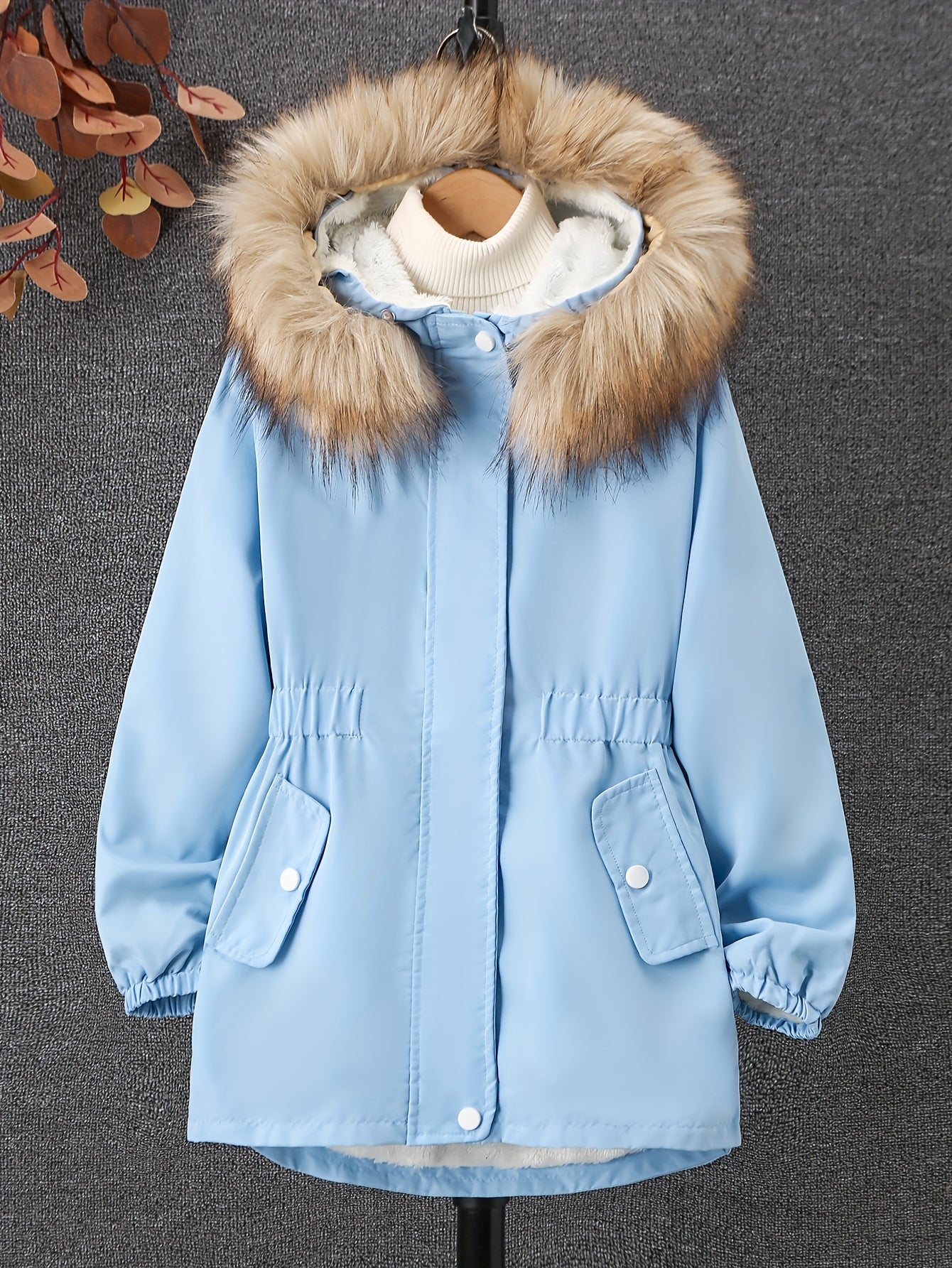 Girls Winter Fleece Hooded Jacket Coat with Drawstring Waist