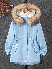 Girls Winter Fleece Hooded Jacket Coat with Drawstring Waist