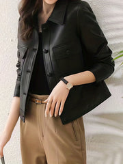 Button Front Solid Jacket Casual Long Sleeve Collar Versatile Outerwear
