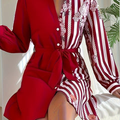 Women's Long Sleeve Button Up Dress With Belt