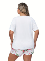 Casual Loungewear Set Women's Plus Tee & Shorts Pajama Set