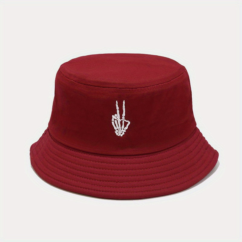 Skull Finger Embroidered Bucket Hat