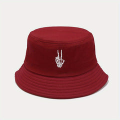Skull Finger Embroidered Bucket Hat