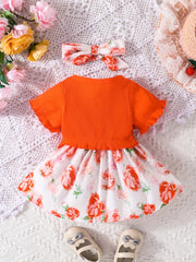 2pcs Baby Girl Floral Puffy Stitching Dress Bandana Dress