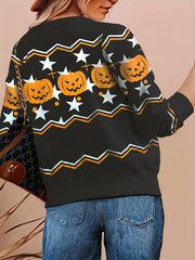 Halloween Pumpkin Print Pullover Sweatshirt for Women