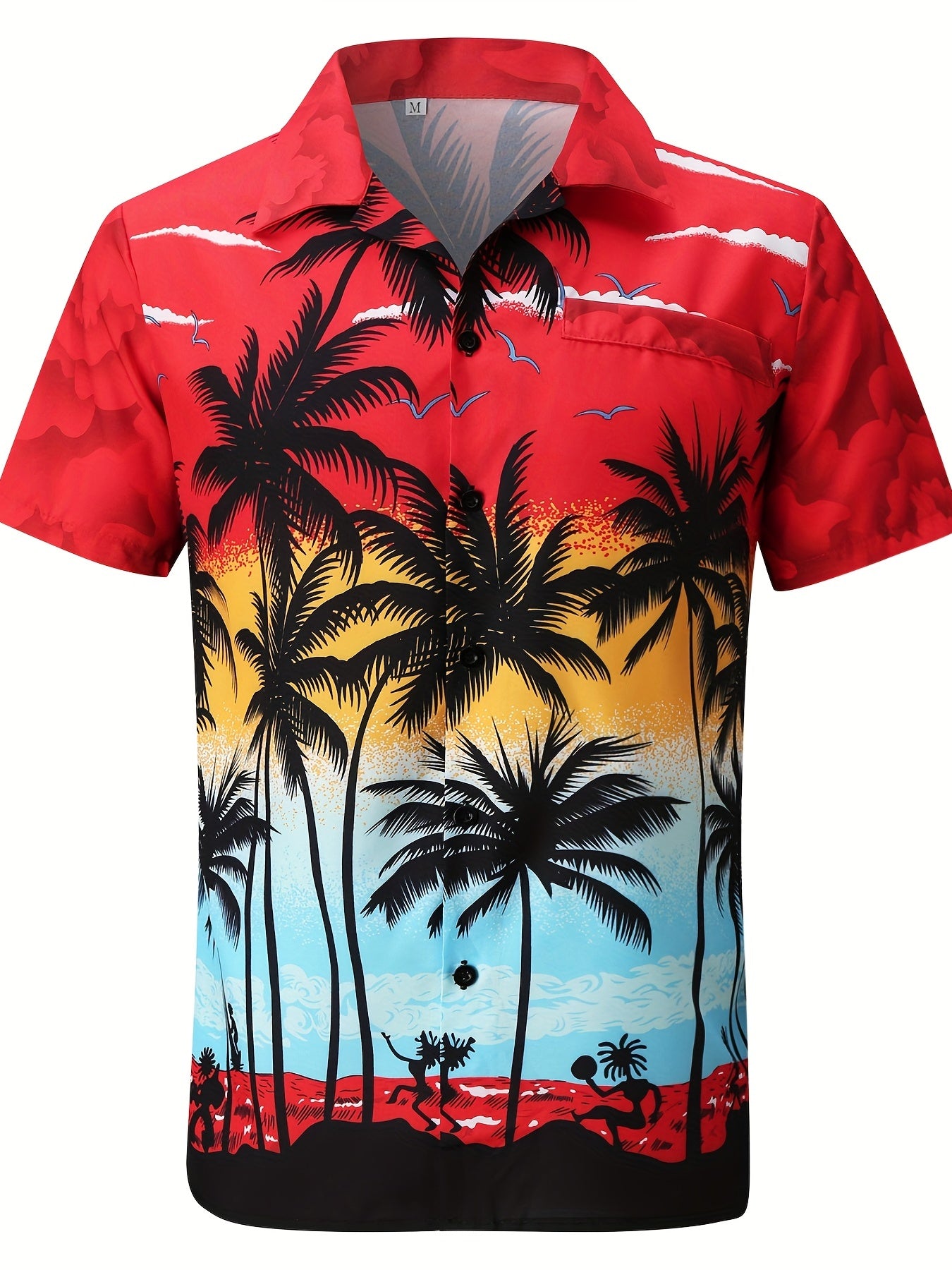 Coconut Tree Print Hawaiian Shirt Men's Casual Short Sleeve Top