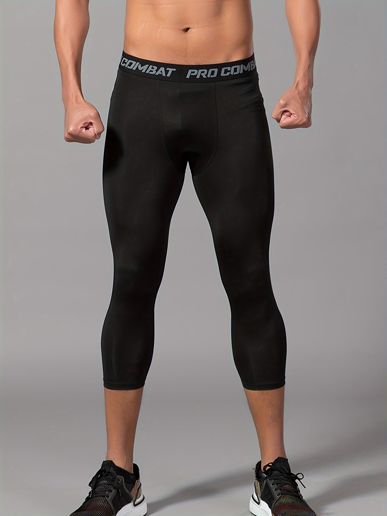 Men's Letters Pattern Compression Pants High Stretch Trousers