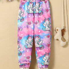 Girl's Unicorn Print Jogger Sweatpants for Outings