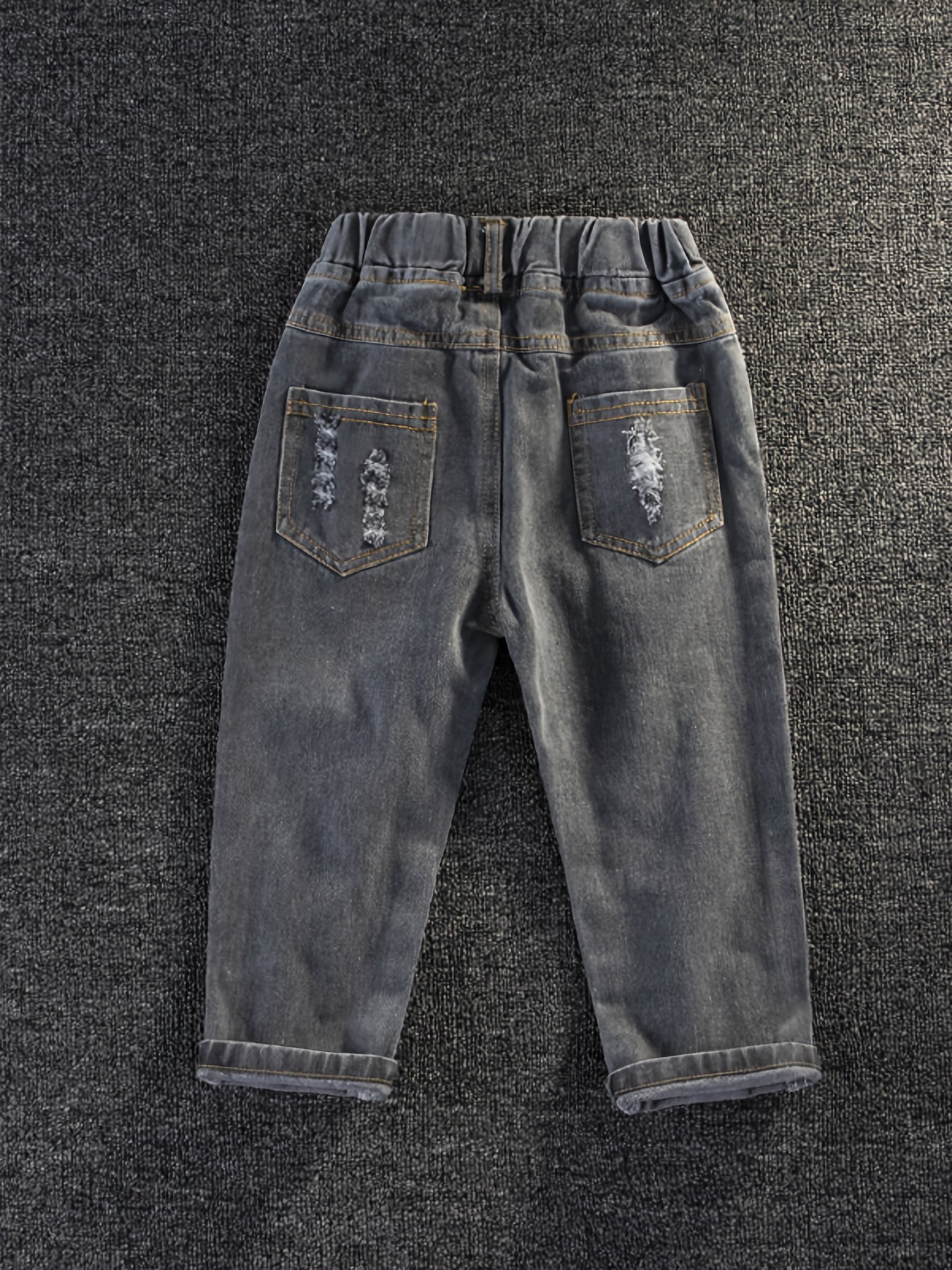 Boys Ripped Jeans Skinny Washed Denim Elastic Waist Long Pants Kids Clothing