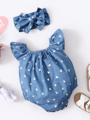 Girls Heart Print Romper & Bow Headband Set