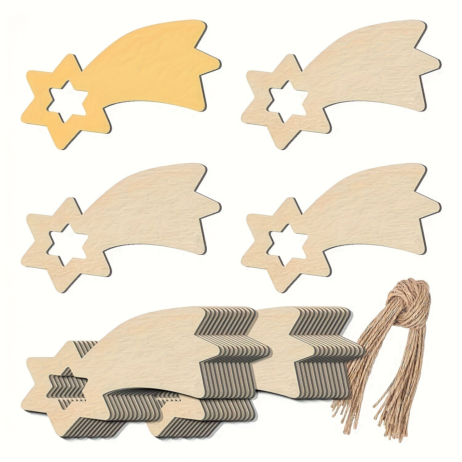 10pcs Wooden Christmas Stars with Twines Art Ornaments