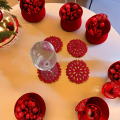 8pcs Round Christmas Mat Snowflake Felt Coaster Placemat