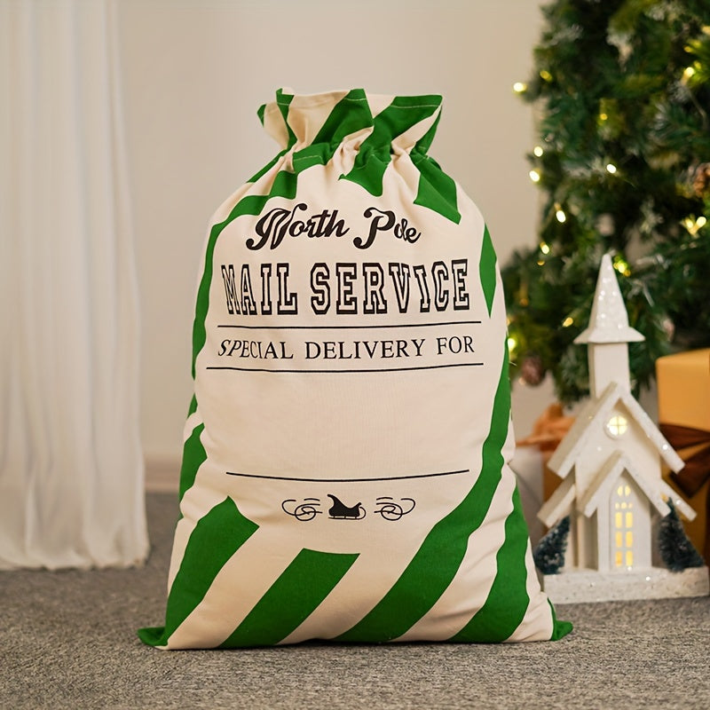 1pc Striped Christmas Bag Large Webbing Cotton Striped Christmas Bags