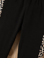Leopard Taping Colorblock Stretch Pants Regular Fit Casual Pants