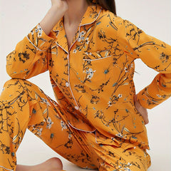 Floral Print Pajama Set Long Sleeve Top & Elastic Waistband Pants