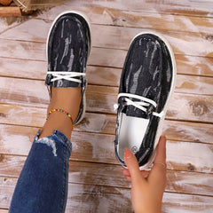 Women's Denim Striped Flat Sole Light Sports Shoes