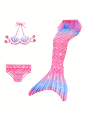 3pcs Mermaid Swimsuit Bikini Set with Tail for Girls