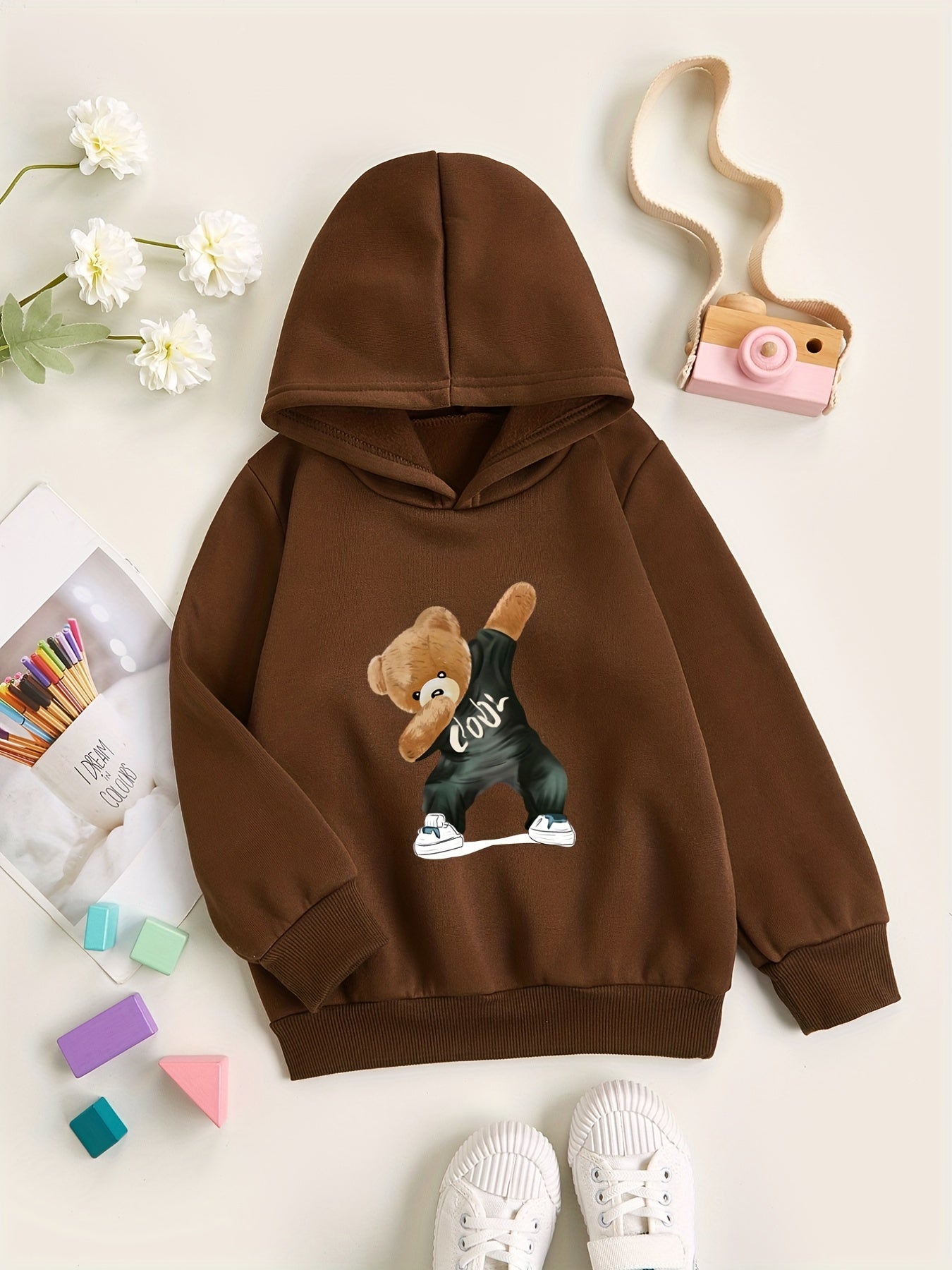 Teddy Bear Print Hoodie Boy's Casual Graphic Pullover Hoodie