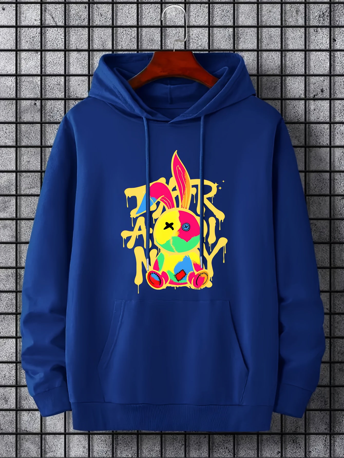 Men's Graffiti Bunny Graphic Hoodie Breathable Hooded Sweatshirt
