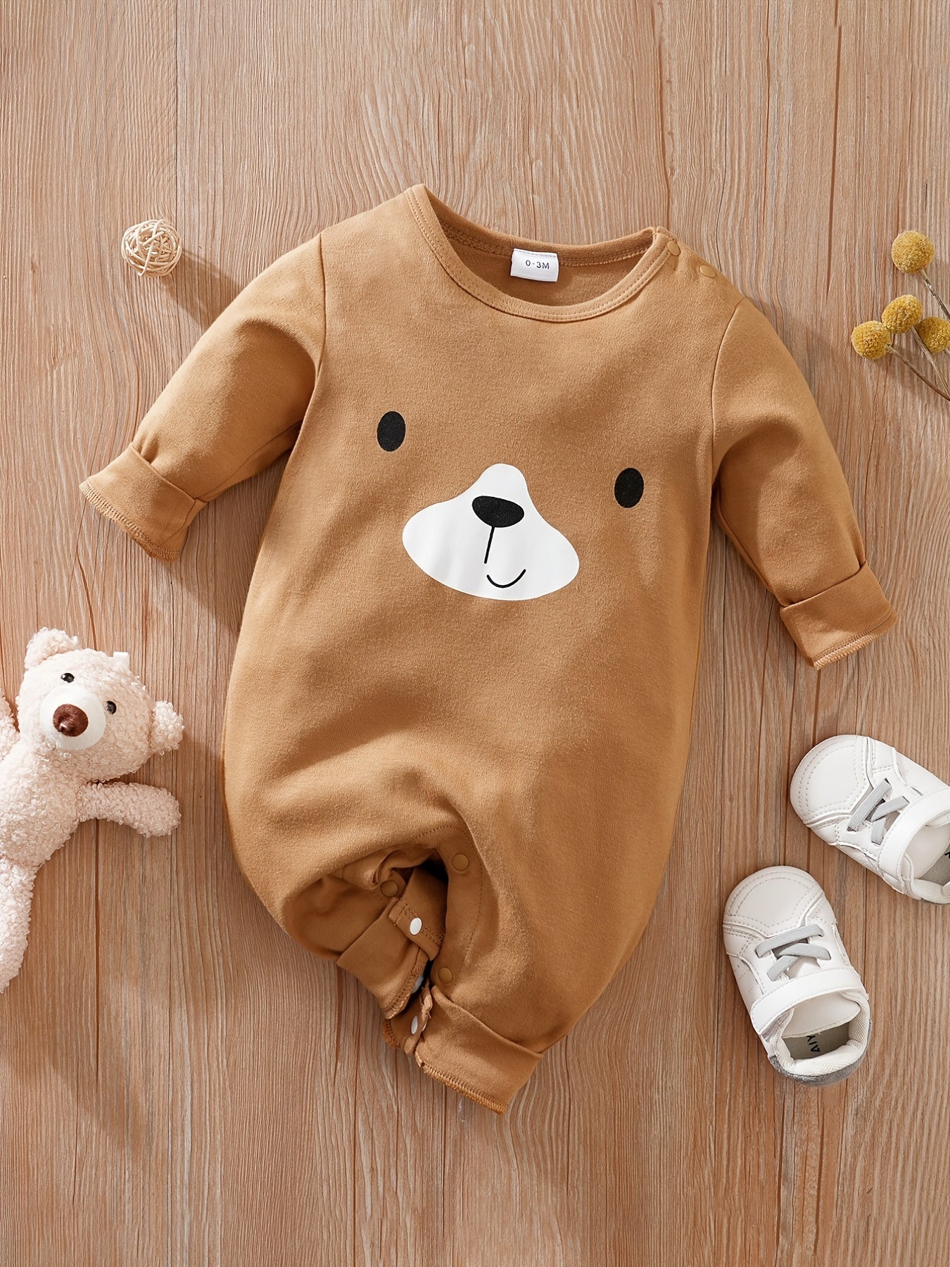 Bear Print Long Sleeve Baby Romper