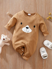 Bear Print Long Sleeve Baby Romper