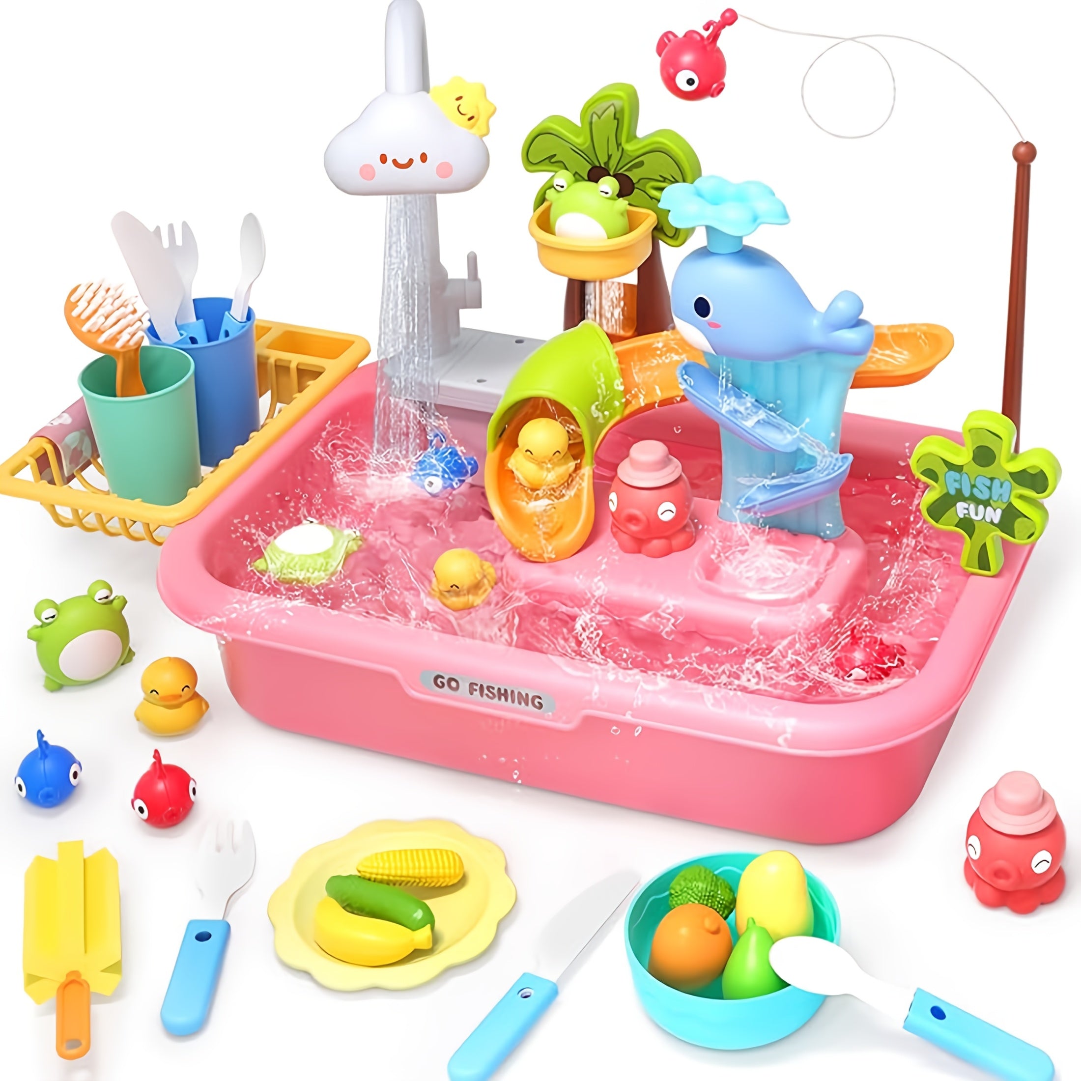 Kids Fishing Toy Sandbox Water Table Toy for Pretend Play