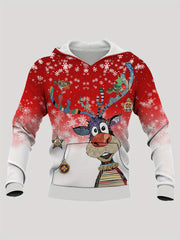 Christmas Deer Print Hoodies For Men Graphic Hoodie With Kangaroo Pocket