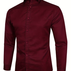 Men's Formal Plain Burgundy Button Up Shirt