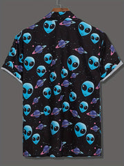 Alien Print Men's Short Sleeve Shirt for Summer Vacation