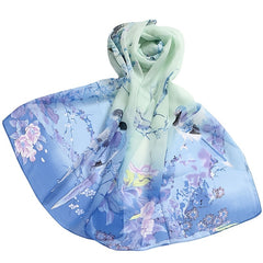 Flowers Birds Chiffon Scarf Sun Protection for Women