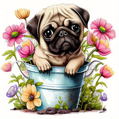 5D DIY Diamond Painting Dog And Flower Full Drill Cartoon Embroidery