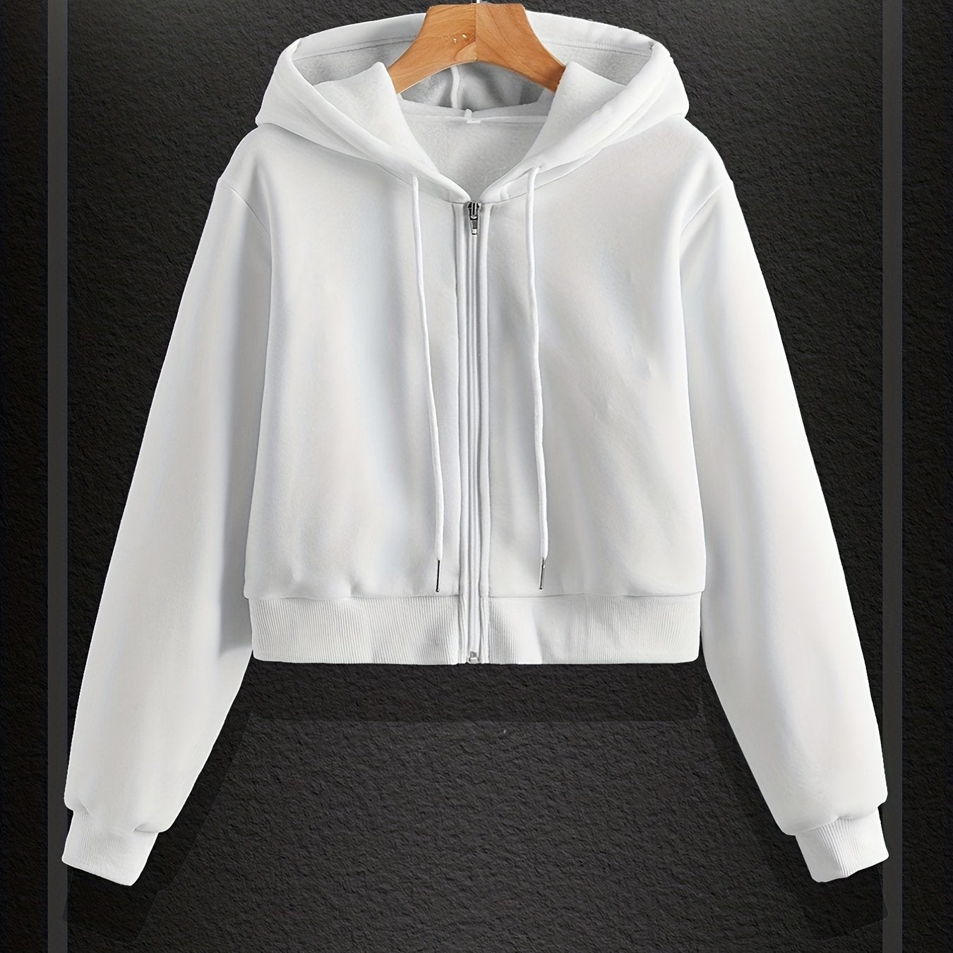 Women's Solid Zip Up Hoodie Drawstring Sweatshirt