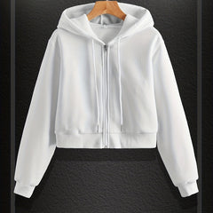 Women's Solid Zip Up Hoodie Drawstring Sweatshirt