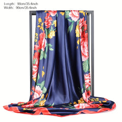 Floral Print Square Kerchief Neck Scarf Hair Accessory