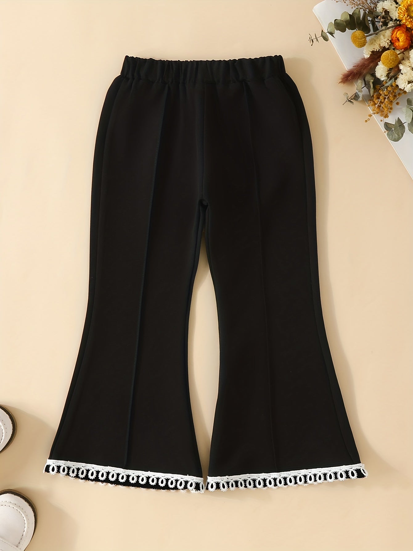 Girls' Boho Trim Flare Leg Bell Bottom Pants