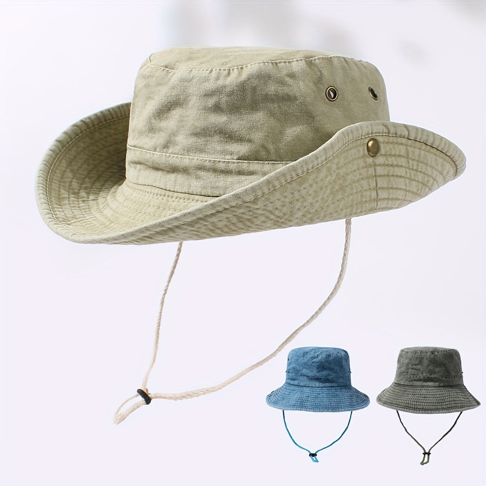 Western Cowboy Bucket Hat Distressed Sun Hat UV Protection