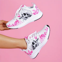 Skull & Rose Pattern Lightweight Sneakers