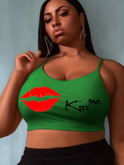 Plus Size Letter Print Wireless Bandeau Cami Crop Top