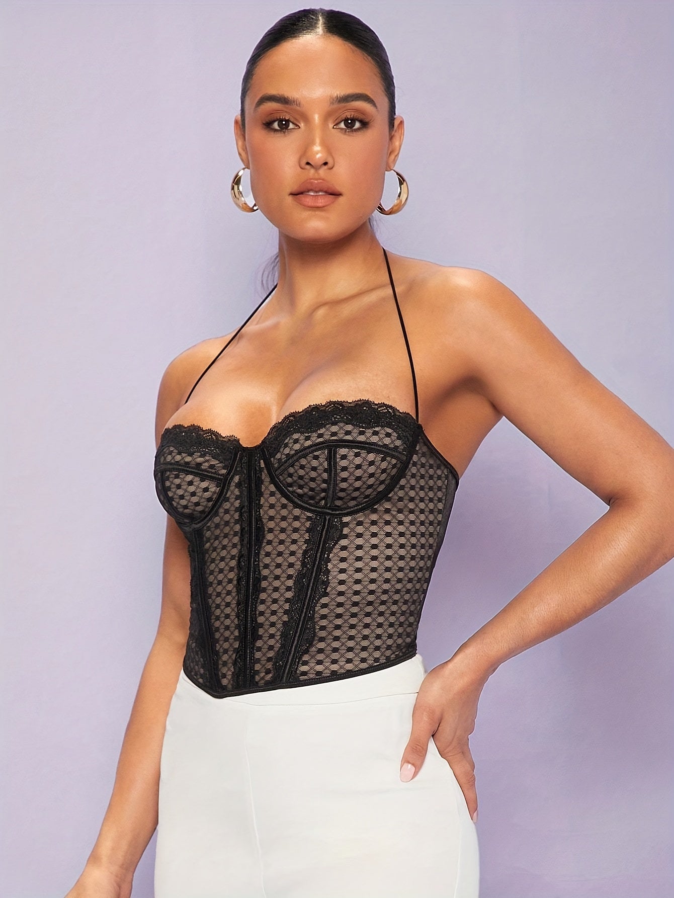 Lace Stitching Tummy Control Slimmer Halter Top Women's Shapewear