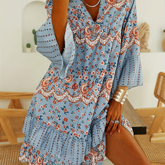 Boho Dress Women's Colorblock Floral Smock Dress