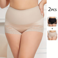 2 Pack Plus Size Lace High Waisted Tummy Control Shapewear Shorts Set