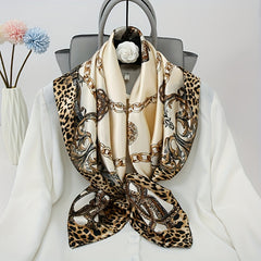 Leopard Print Silk Satin Bandana Large Square Scarf