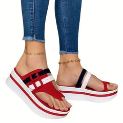 Women's Wedge Heeled Slides Open Toe Round Toe Flip Flops