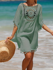 Boho Crochet Cover Up Tassel Decor Loose Fit Shirt Women's Swimwear