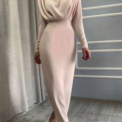 Ruched Long Sleeve Slim Waist Dress Women's Clothing