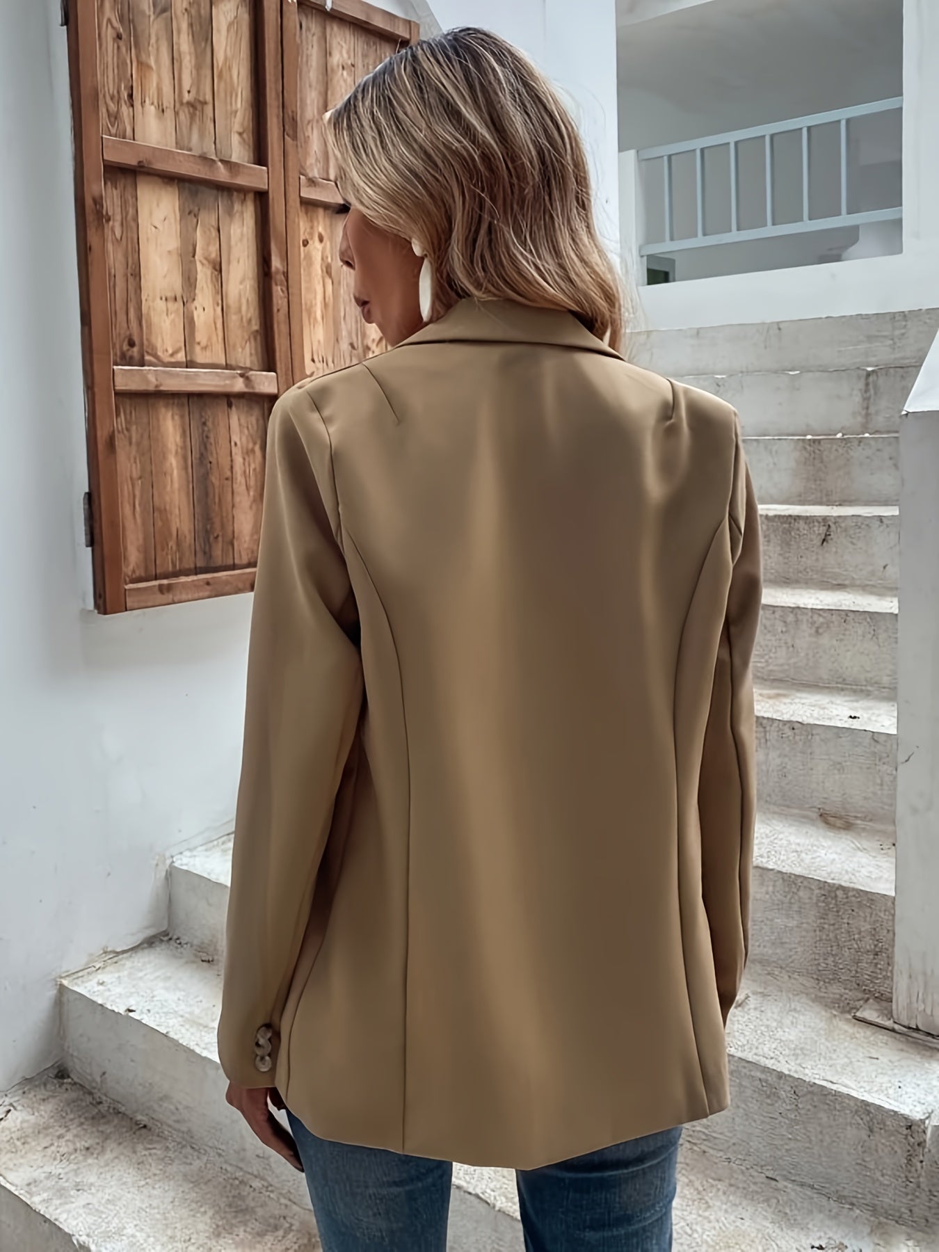 Solid Lapel Blazer Open Front Long Sleeve Work Office Outerwear