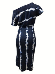Striped Print Two piece Set Ruched Bag Hip Skirts Outfits