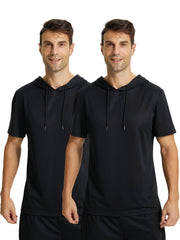 Men's Hooded Sports Short Sleeve T Shirt for Fitness Activities