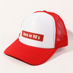 Born In 90s Trucker Hat Red Baseball Cap Adjustable Mesh Sunshade Dad Hat